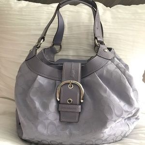 Coach Signature Purple Multi Linen and Leather Bag